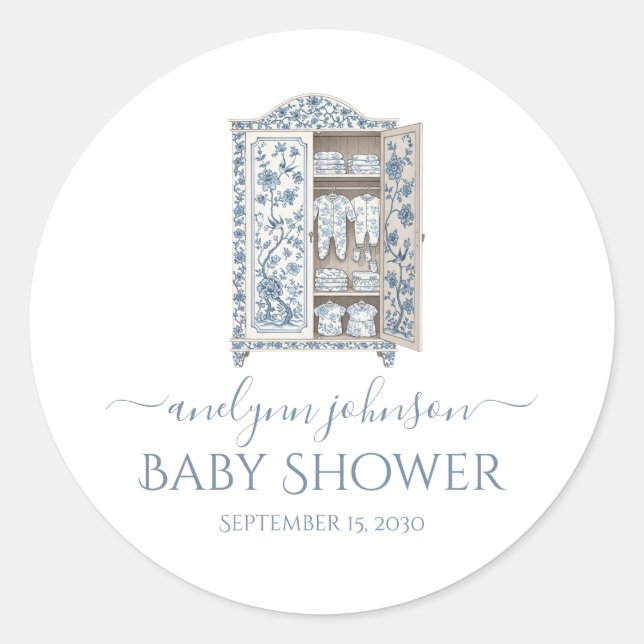 Sticker Rond Baby shower d'armoire victorienne Toile Bleue (Devant)
