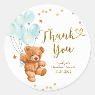 Sticker Rond Baby shower d'attente Blue Bearly Merci autocollan