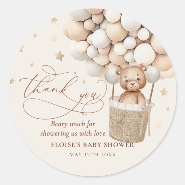 Sticker Rond Baby shower d'attente de l'ours en peluche  d'atte (Devant)