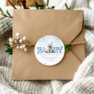 Sticker Rond Baby shower d'attente moderne hivernal