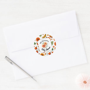 Sticker Rond Baby shower d'automne Citrouille élégant