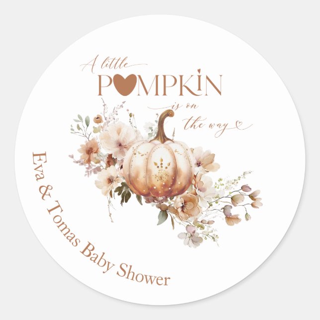 Sticker Rond Baby shower d'automne citrouille et fleur Boho (Devant)