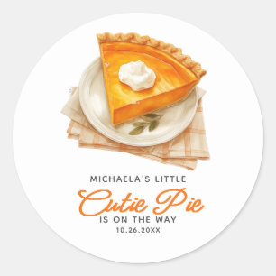 Sticker Rond Baby shower d'automne Little Cutie Pie Citrouille 