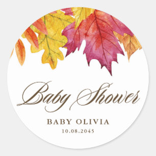 Sticker Rond Baby shower d'automne Rustique Feuille