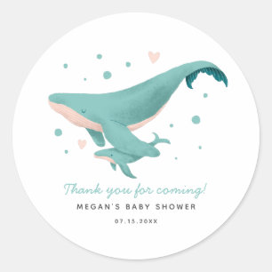 Sticker Rond Baby shower de baleine turquoise Favour