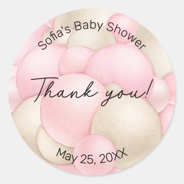 Sticker Rond Baby shower de ballon à air chaud rose (Devant)