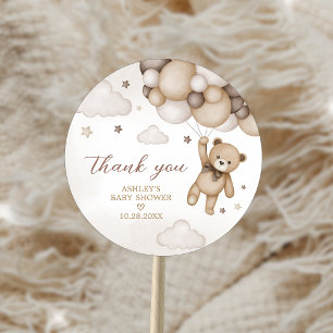 Sticker Rond Baby shower de ballon d'ours Brown