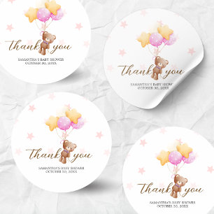 Sticker Rond Baby shower de ballon d'ours rose