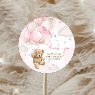 Sticker Rond Baby shower de ballon d'ours rose Boho