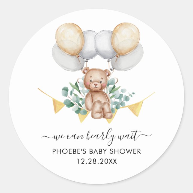 Sticker Rond Baby shower de ballons à oreilles Eucalyptus (Devant)