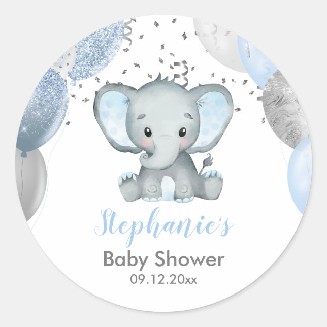 Sticker Rond Baby shower de Ballons éléphants mignons (Devant)