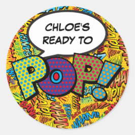 Sticker Rond Baby shower de bandes dessinées Sprinking Ready to