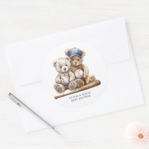 Sticker Rond Baby shower de baseball Nounours Twins