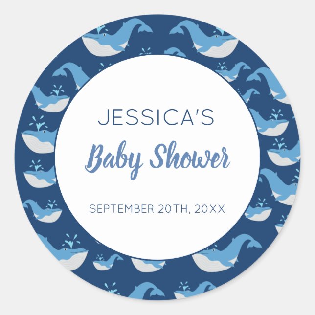 Sticker Rond Baby shower de bébé de baleine de l'océan bleu pro (Devant)