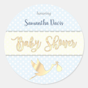 Sticker Rond Baby shower de bébé de Golden Stork