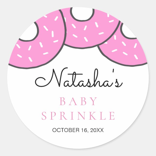 Sticker Rond Baby shower de beignets rose mignon (Devant)