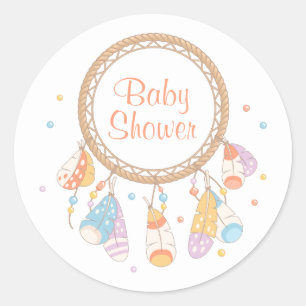 Sticker Rond Baby shower de Boho Tribal Dreamcatcher