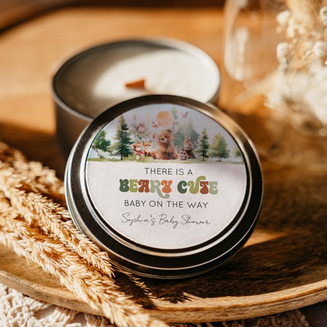 Sticker Rond Baby shower de bois de Beary Cute (Beary Cute Woodland Baby Shower)