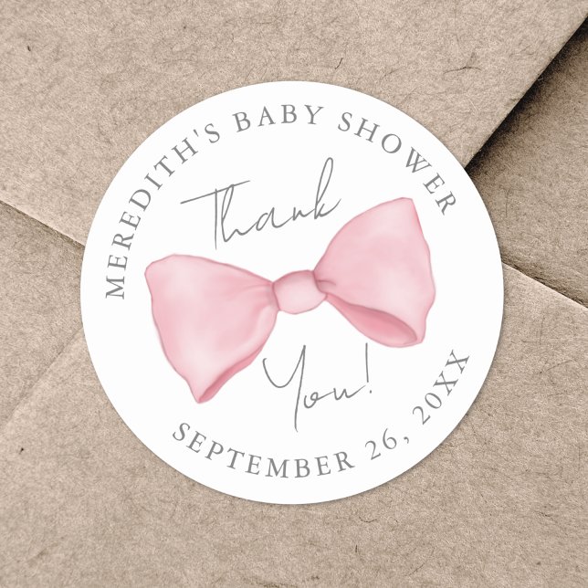Sticker Rond Baby shower de boule rose (Pink Bow Baby Shower Classic Round Sticker)