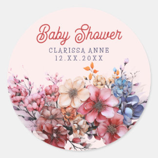Sticker Rond Baby shower de bouquet à aquarelle personnalisable