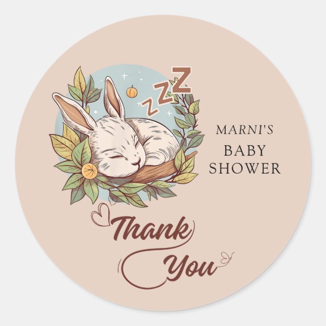 Sticker Rond Baby shower de Bunny de bois (Devant)
