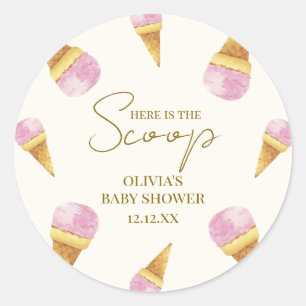 Sticker Rond Baby shower de cadre de crème glacée rose été Scoo
