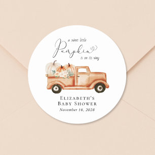 Sticker Rond Baby shower de camion à aquarelle Citrouille migno