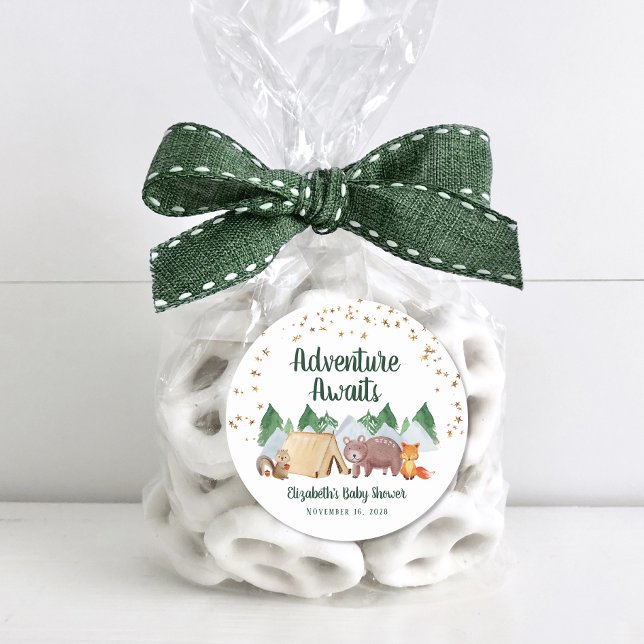 Sticker Rond Baby shower de camping pour animaux des bois (Créateur téléchargé)