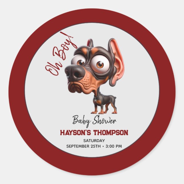 Sticker Rond Baby shower de caricatures de chiens mignons pour  (Devant)