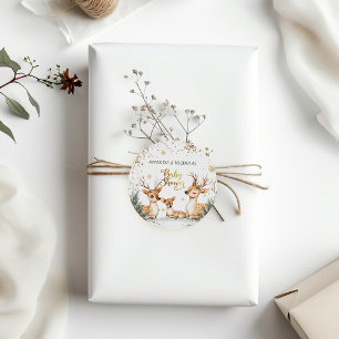 Sticker Rond Baby shower de cerfs d'hiver