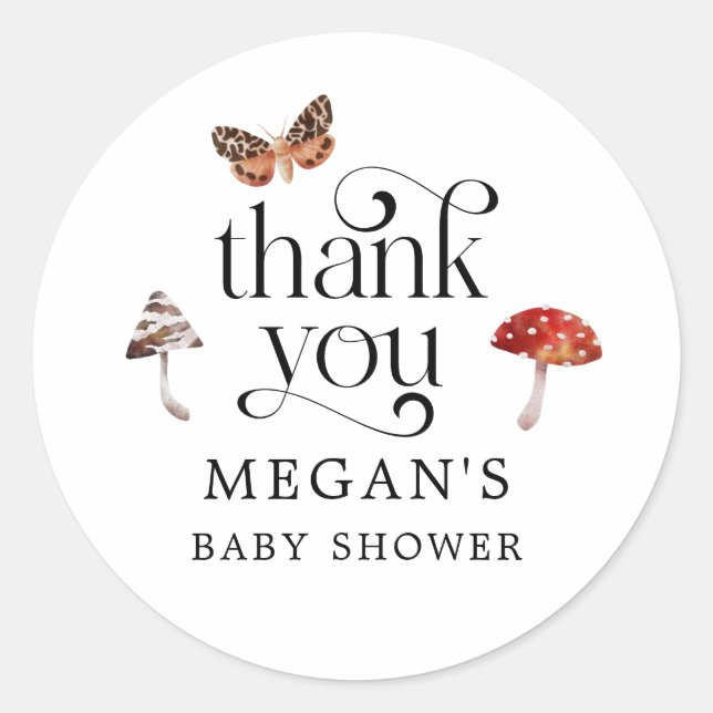 Sticker Rond Baby shower de champignons enchanté Faveur (Devant)