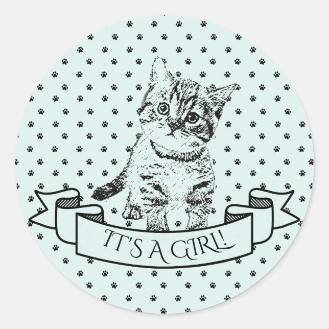 Sticker Rond Baby shower de chat bleu Cute Kitten (Devant)