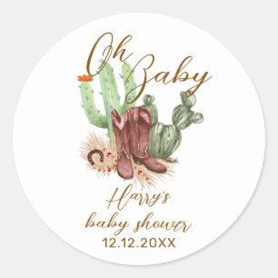 Sticker Rond Baby shower de chaussures Boho Cactus Cowboy moder