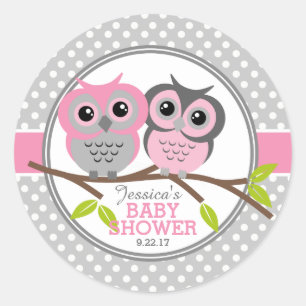 Sticker Rond Baby shower de Chouettes adorables