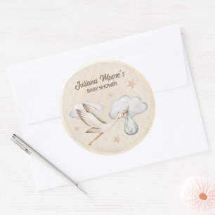 Sticker Rond Baby shower de cigogne d'aquarelle