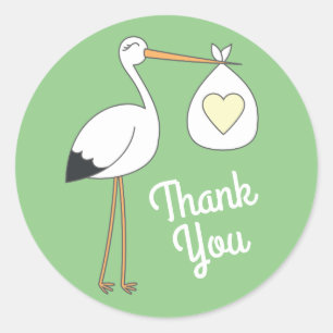 Sticker Rond Baby shower de cigogne vert genre neutre