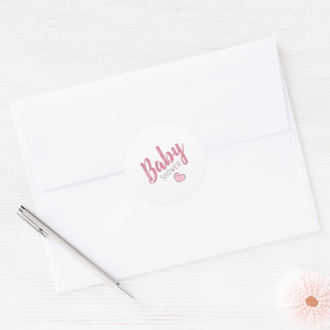 Sticker Rond Baby shower de coeur rose (Enveloppe)