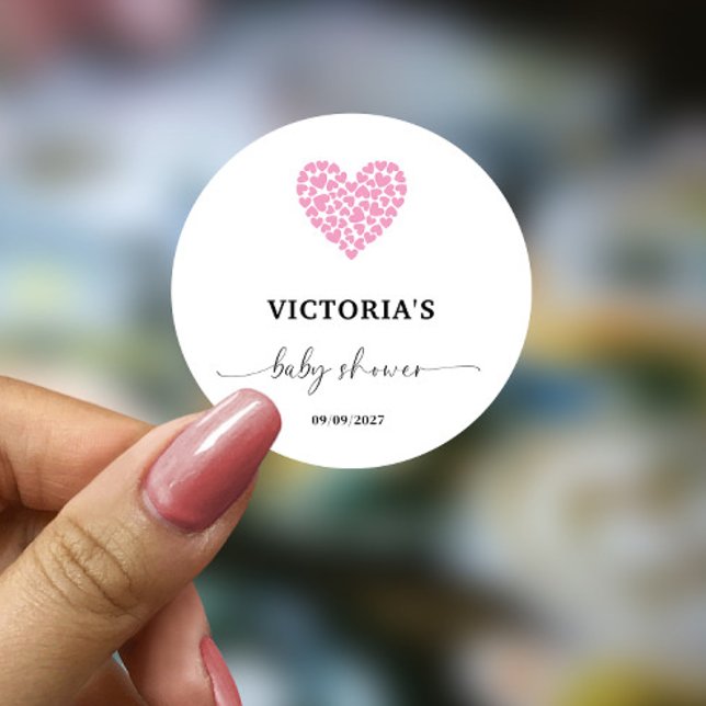 Sticker Rond Baby shower de coeur rose (Créateur téléchargé)