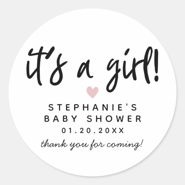 Sticker Rond Baby shower de coeur rose moderne (Devant)