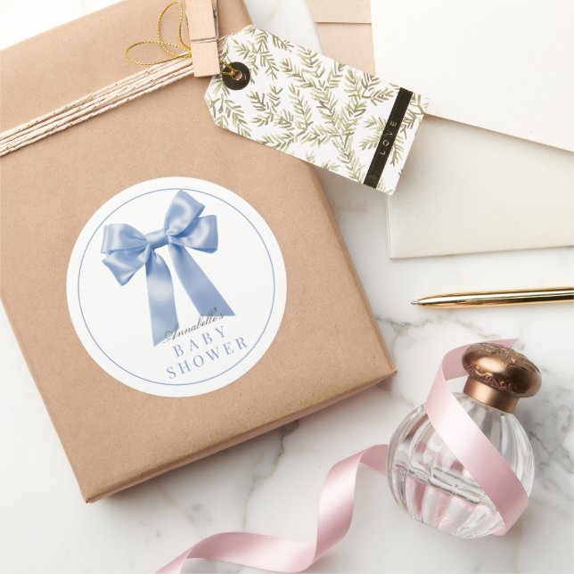 Sticker Rond Baby shower de coquette Blue Bow Ruban Boy (Cadeaux)