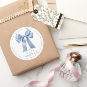 Sticker Rond Baby shower de coquette Blue Bow Ruban Boy