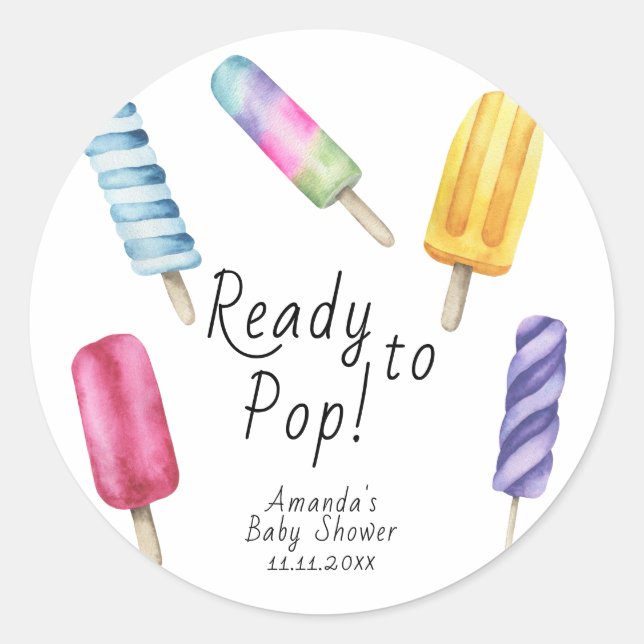 Sticker Rond Baby shower de couleur aquarelle Popsicle (Devant)