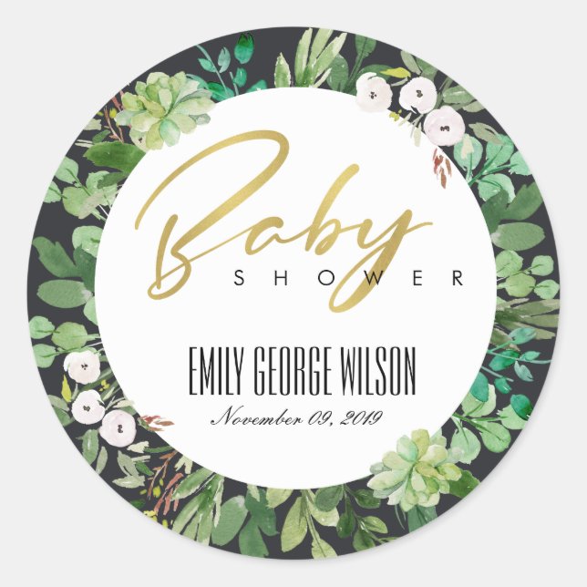 STICKER ROND BABY SHOWER DE COULEUR D'EAU SUCCULENTE DES ÉCHAPP (Devant)
