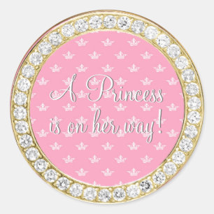 Sticker Rond Baby shower de couronne Diamonds Gold Rose