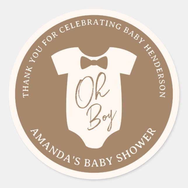 Sticker Rond Baby shower de Cravate à arc Brown (Devant)