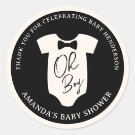 Sticker Rond Baby shower de Cravate de cabot noir et crème