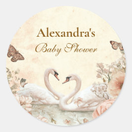 Sticker Rond Baby shower de cygne floral romantique
