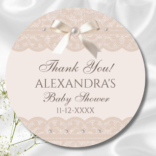 Sticker Rond Baby shower de dentelle de régence rose Bow Merci