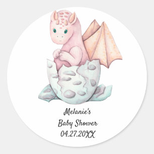 Sticker Rond Baby shower de dragon d'éclosion rose