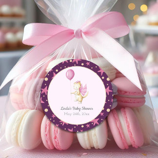 Sticker Rond Baby shower de dragon rose